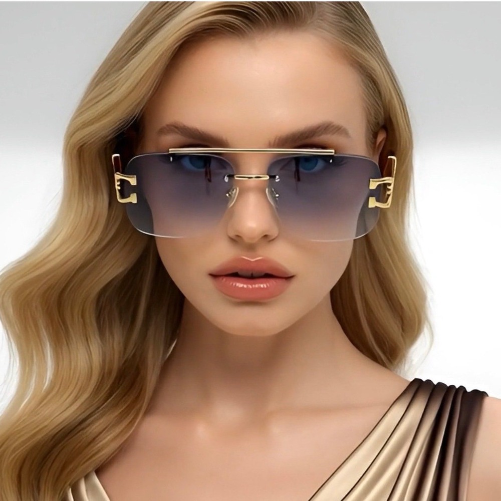 UV400 Protection‎ 80's 90's Sophisticated Style Women Sunglasses Black Lens Gold